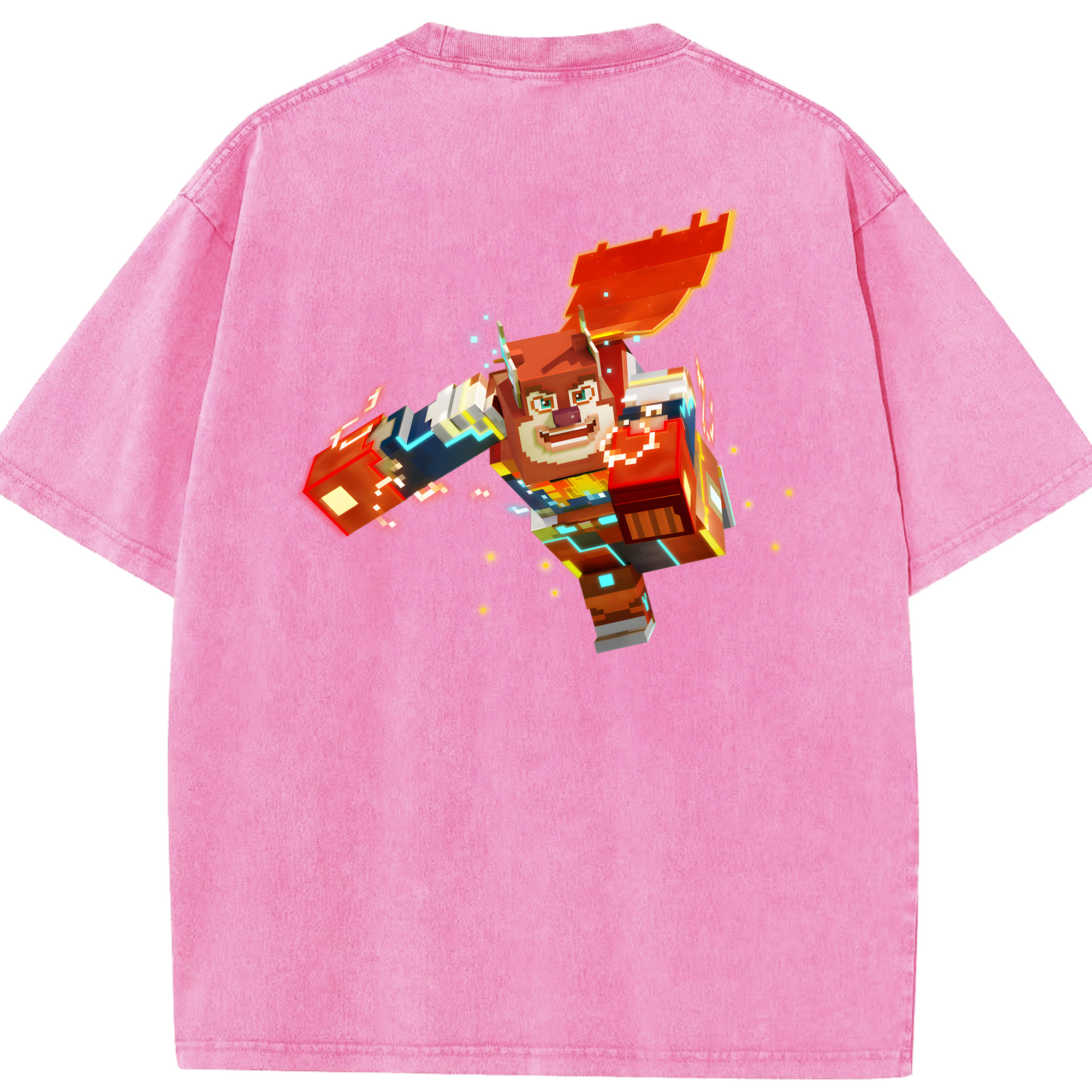 （画像用） マインクラフト ブロックの世界 Minecraft MC Block world 綿100% ヴィンテージ風 半袖Tシャツ（背面プリント）
